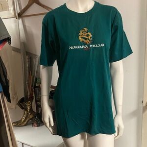 Harlequin 90s Teal Niagara Falls Embroidered  T-Shirt